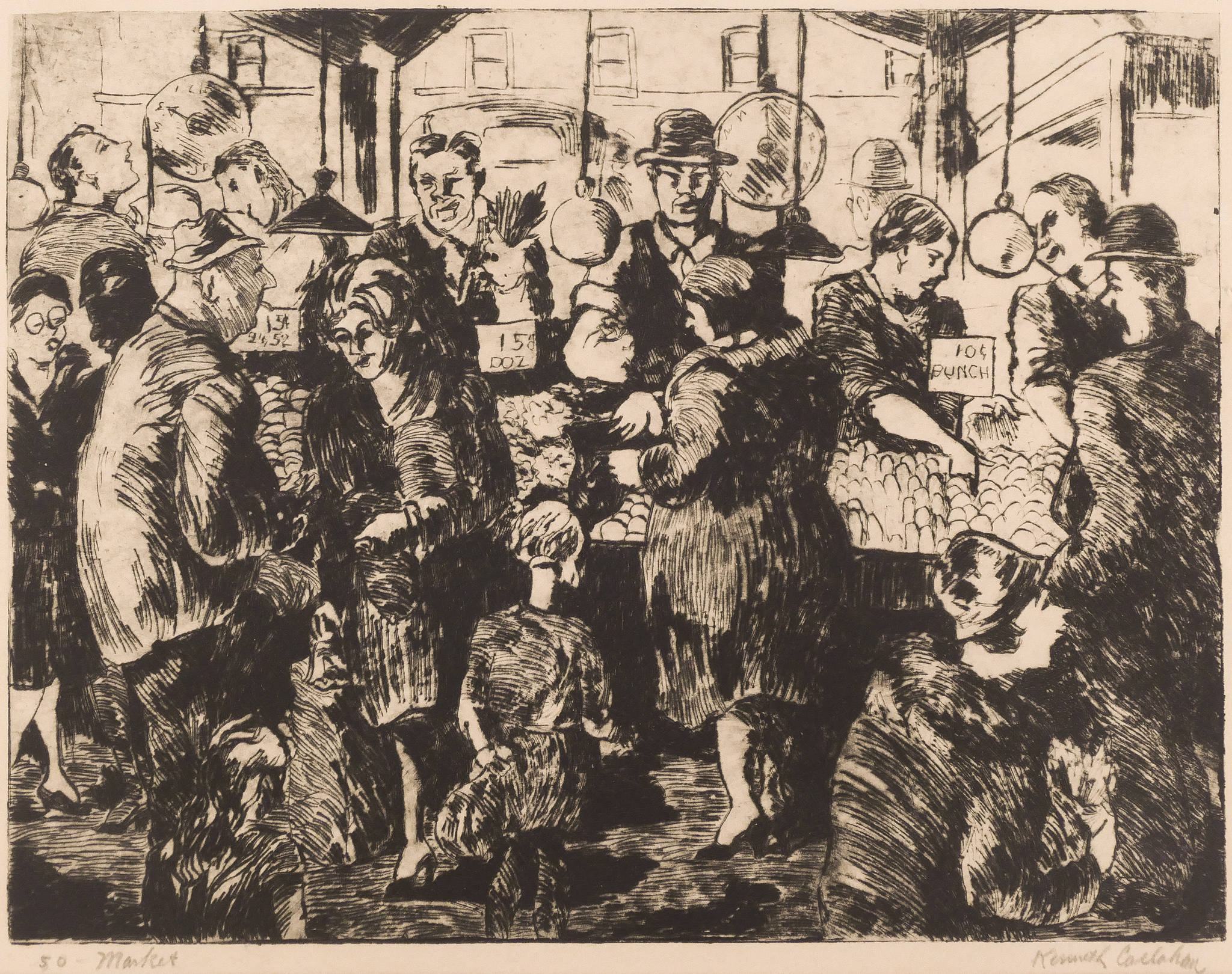 Appraisal: Kenneth Callahan - Washington ''Market'' Pike Place 's Etching ''x