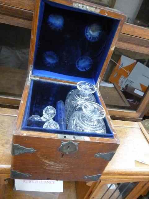 Appraisal: A VICTORIAN OAK DECANTER CASE with silver plated mounts the