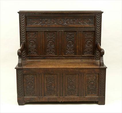 Appraisal: Elizabethan-Style Carved Oak Settle x x in