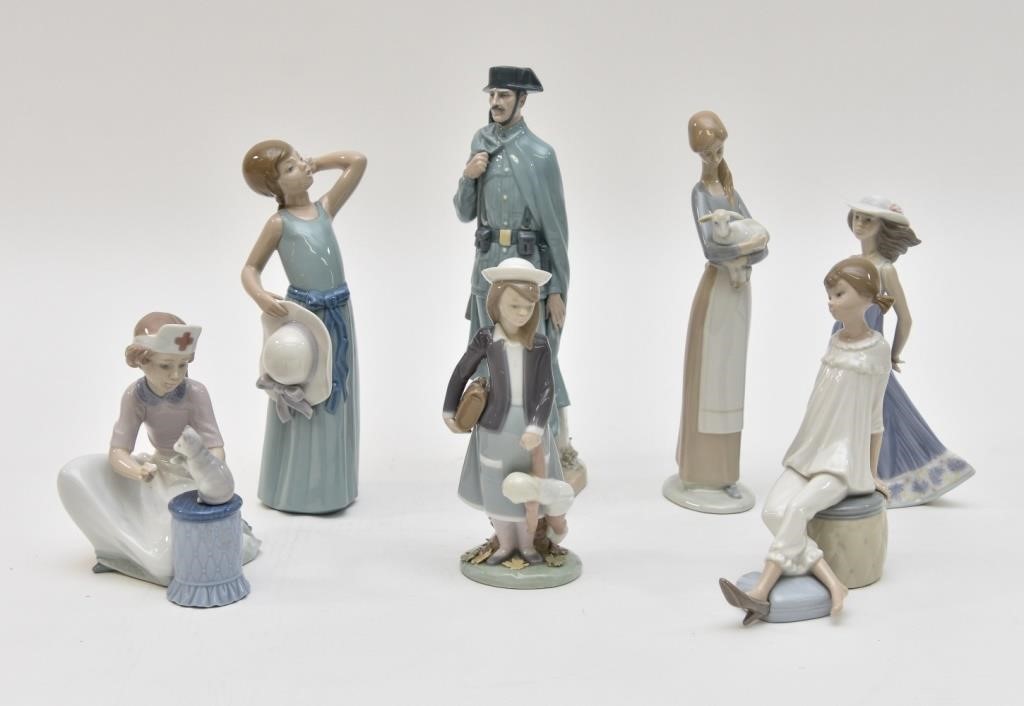 Appraisal: Seven Lladro figures including a soldier h Condition Good