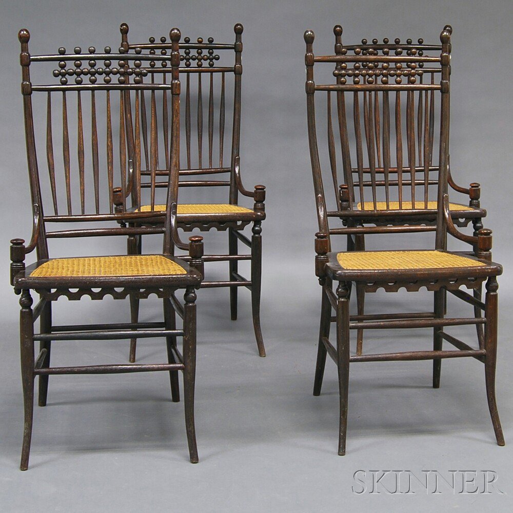 Appraisal: Set of Four Aesthetic Movement Rod-back Caned Side Chairs late