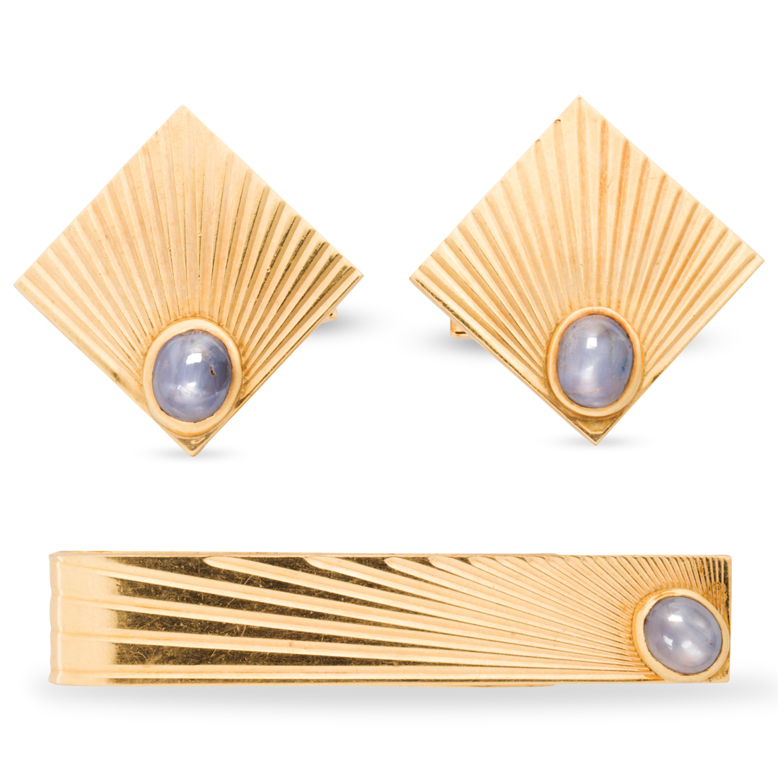 Appraisal: A GROUP OF STAR SAPPHIRE AND FOURTEEN KARAT GOLD ACCESSORIES