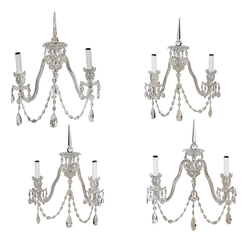 Appraisal: SET OF FOUR CUT GLASS WALL SCONCES MODERN each with