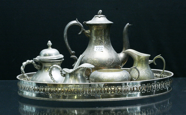 Appraisal: A Continental silver plate coffee set including a coffee pot