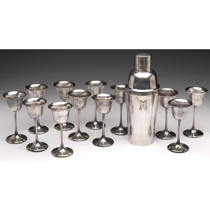 Appraisal: Kalo cocktail set hand hammered sterling silver shaker and twelve