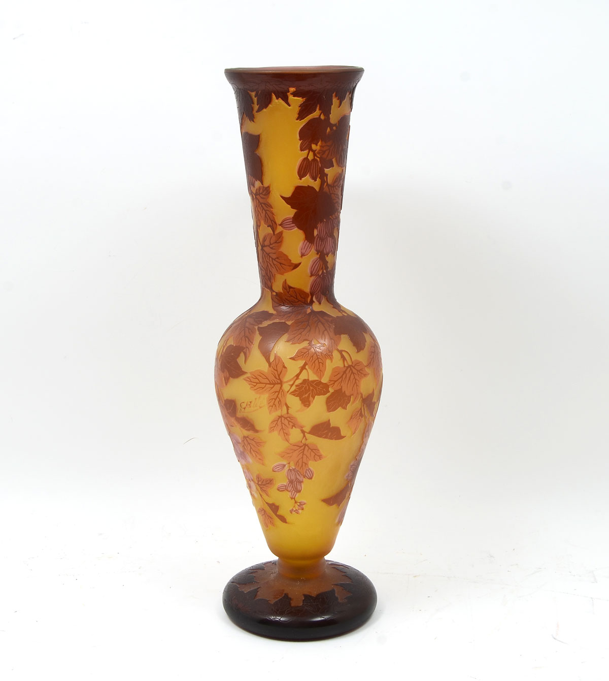 Appraisal: TALL GALLE STYLE VASE AMBER Amber colored cameo vase in