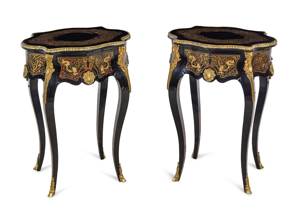 Appraisal: A Pair of Napoleon III Style Boulle Marquetry Tables A