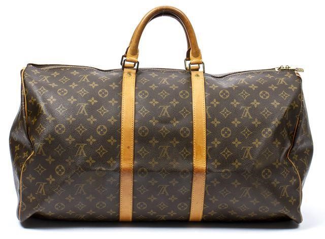 Appraisal: Louis Vuitton Keepall duffle bag in brown monogram coated canvas