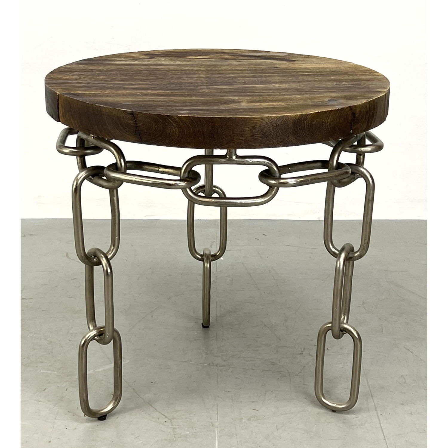 Appraisal: Decorator Chain Link Base Occasional Side Table Thick wood top