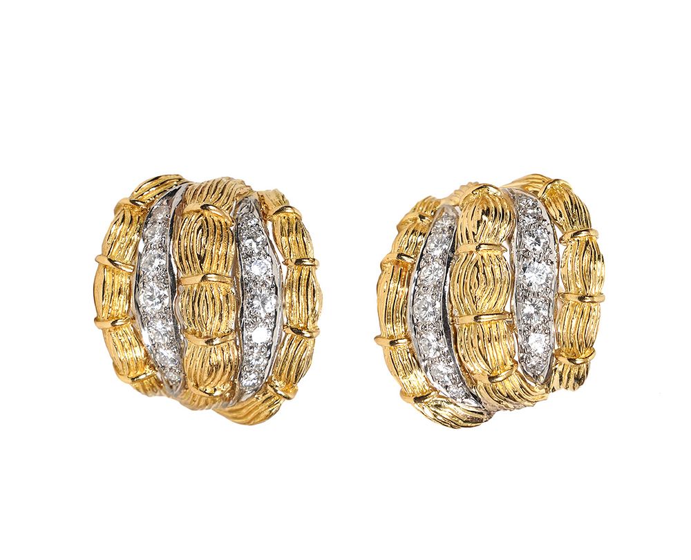 Appraisal: Pr Diamond K YG Clip Earrings Pair of diamond and