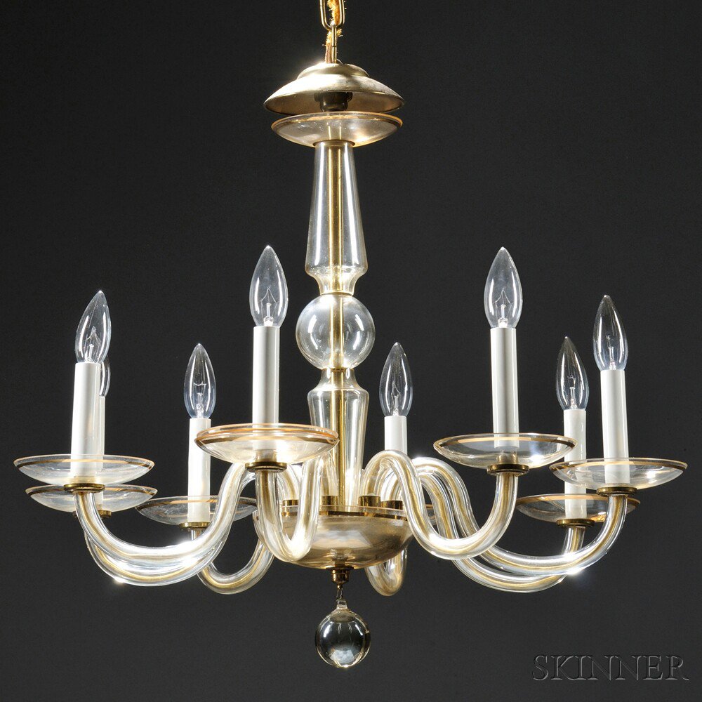 Appraisal: Italian Eight-light Chandelier Art glass metal Possibly Seguso Murano Italy