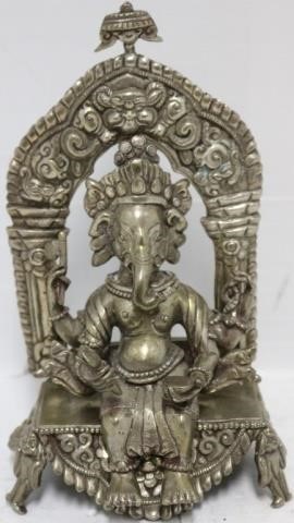 Appraisal: EARLY TH C SILVER ELEPHANT GOD SEAT ON ORNATETHRONE MARKED