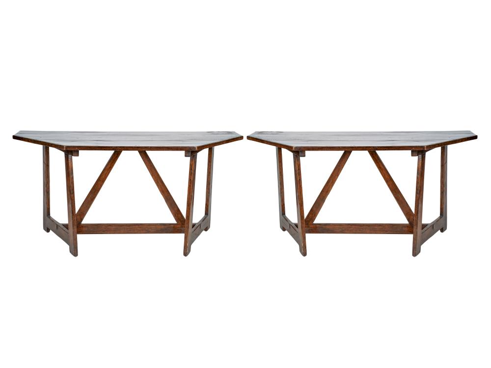 Appraisal: PAIR OF WALNUT CONSOLE TABLES th century inches wide inches