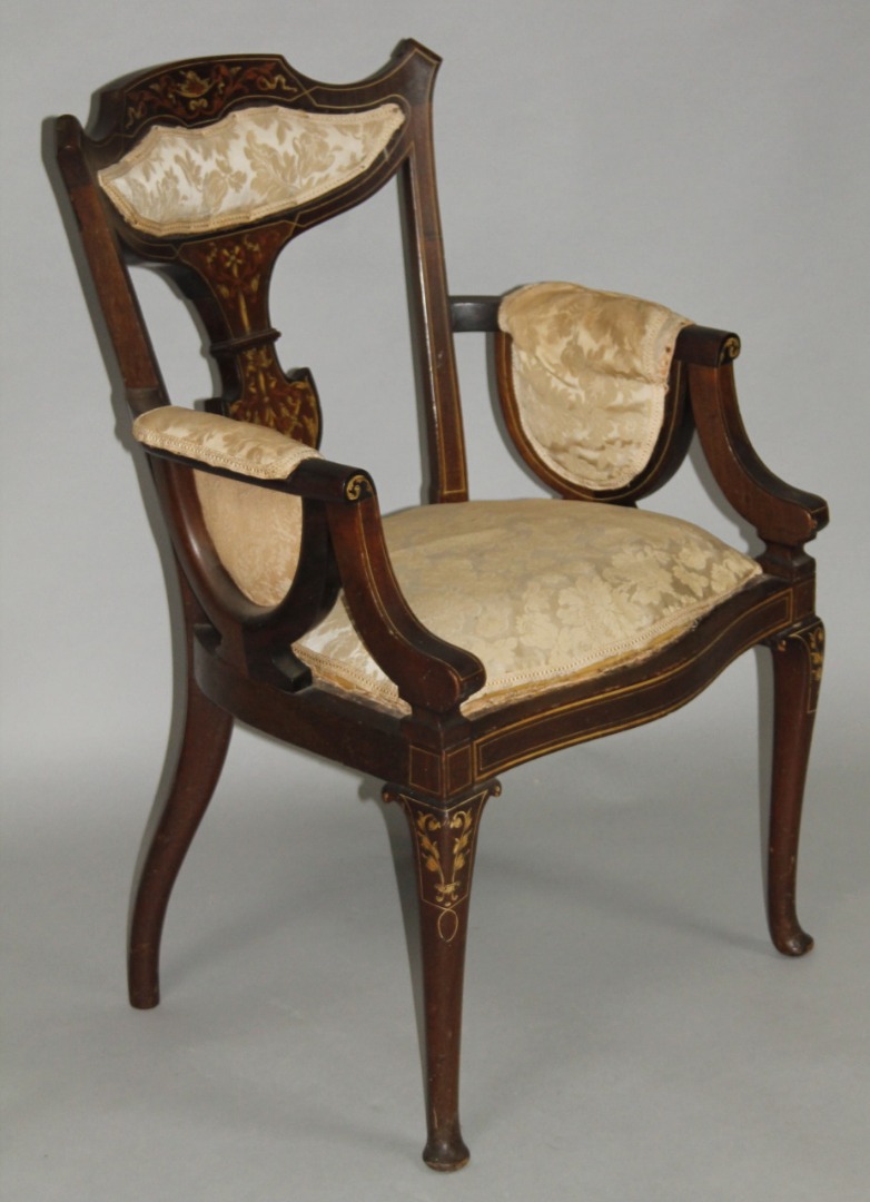 Appraisal: A late Victorian rosewood bone inlaid and painted carver chair