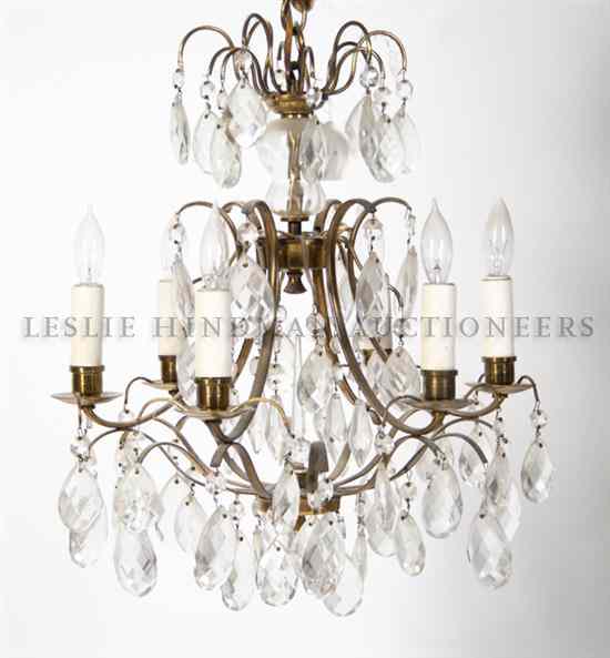 Appraisal: A Gilt Metal Six-Light Chandelier of cage form the standard