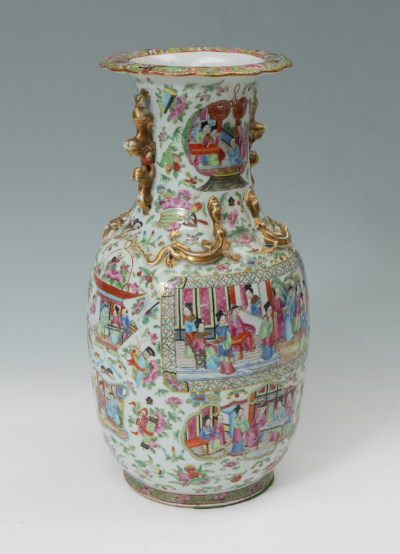 Appraisal: CHINESE MANDARIN ROSE VASE Interior and exterior genre scenes in