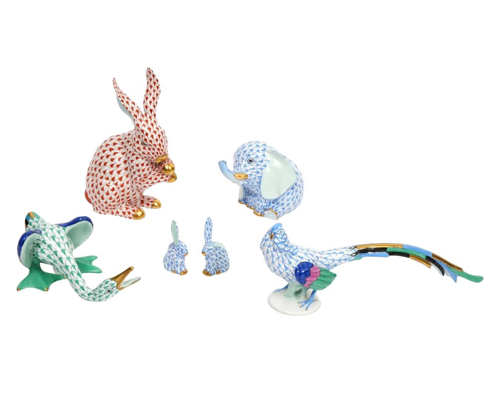 Appraisal: HEREND FISHNET FIGURINES K GOLD ACCENTSHerend porcelain fishnet animal figurines