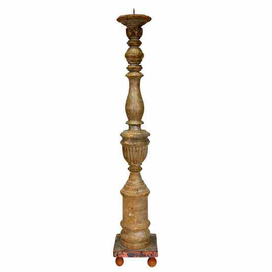 Appraisal: An Indo-Portuguese Painted Teak Pricket Candlestick circa of baluster form