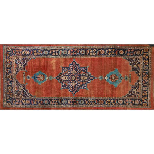 Appraisal: BIJAR ORIENTAL CENTER HALL RUG Blue floral patterns on red