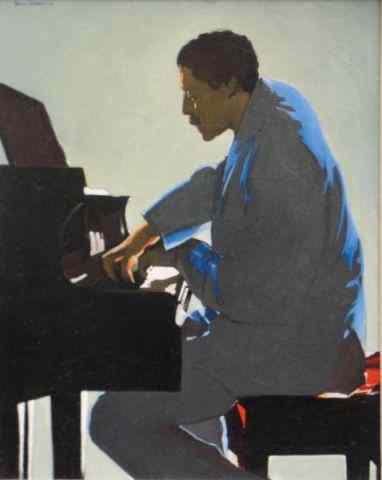 Appraisal: JOHNSON Oliver Oil on Masonite ''Piano Man ''Signed and dated