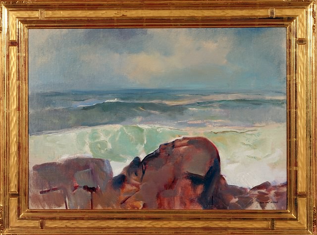 Appraisal: Rocky seascape oil on canvas x SLR David David Art