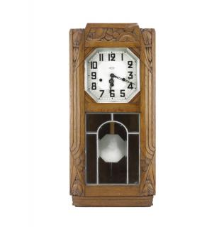 Appraisal: Antique Cirod Marque Deposee Art Deco Carved Wood Wall Clock