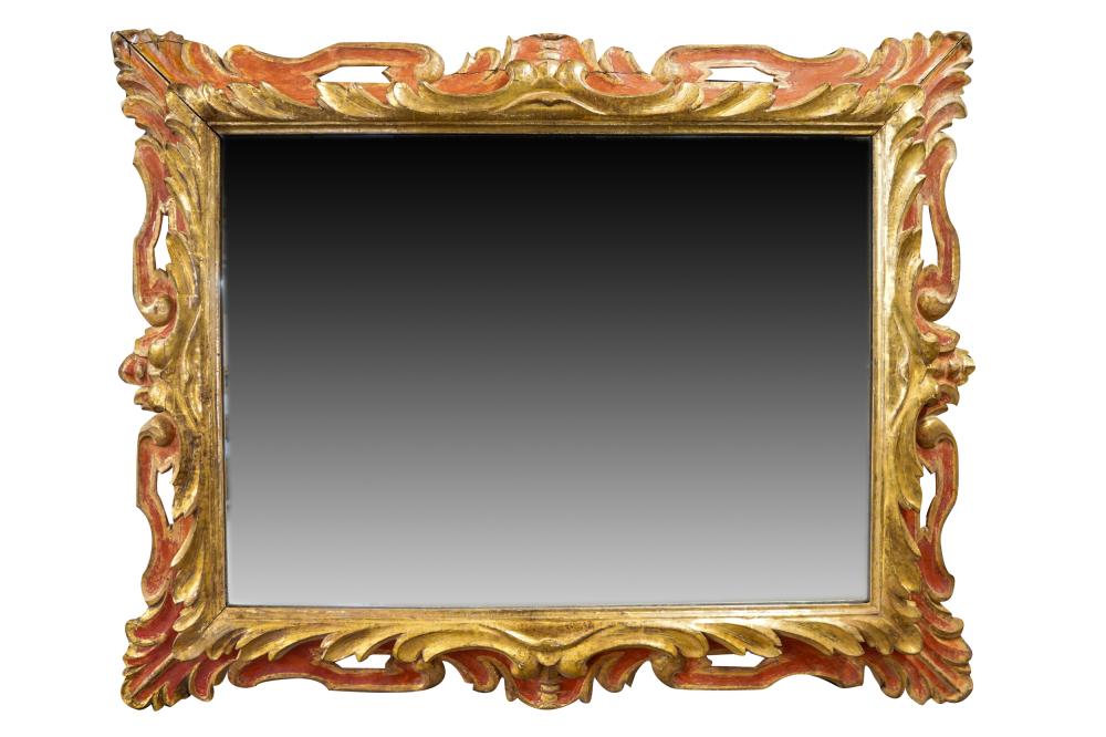 Appraisal: ROCOCO STYLE PAINTED AND PARCEL GILT WALL MIRRORwith separation and