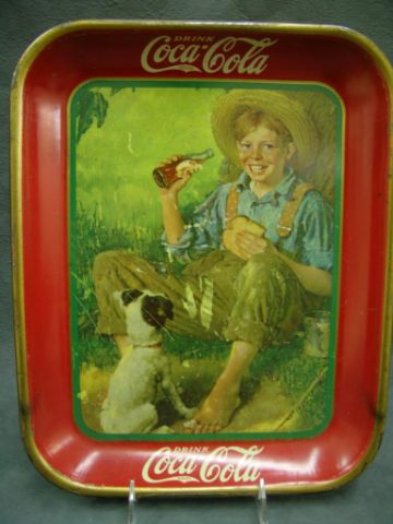 Appraisal: Original Coke tray depicting Norman Rockwell boy and dog some