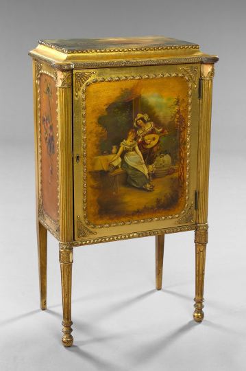 Appraisal: Consular-Style Polychromed and Giltwood Music Cabinet early th century decorated