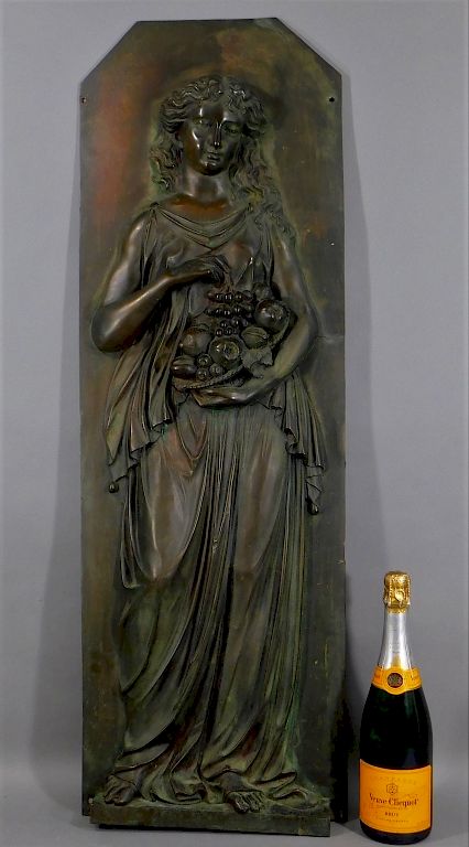 Appraisal: C Architectural Repousse Bronze Woman Panel United States Late th