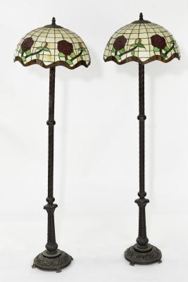 Appraisal: Style of Tiffany a pair of metal standard lamps each