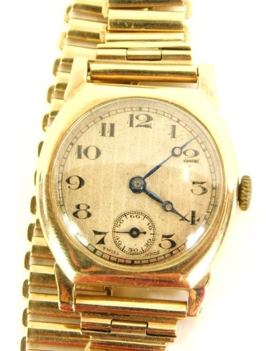 Appraisal: A ct gold wristwatch with a striped cream watch head