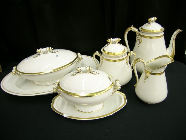 Appraisal: Six items matching gold-decorated English ironstone porcelain including creamer and