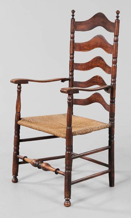 Appraisal: Early Ladder-Back Armchair probably New England th century oak throughout