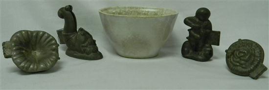 Appraisal: Four pewter ice cream molds including a cornucopia cupid rose