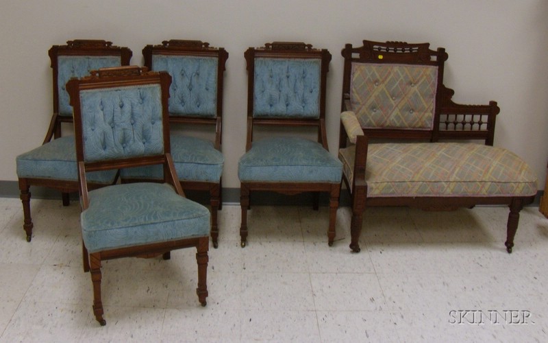 Appraisal: Set of Four Victorian Eastlake-type Upholstered Carved Walnut Parlor Side