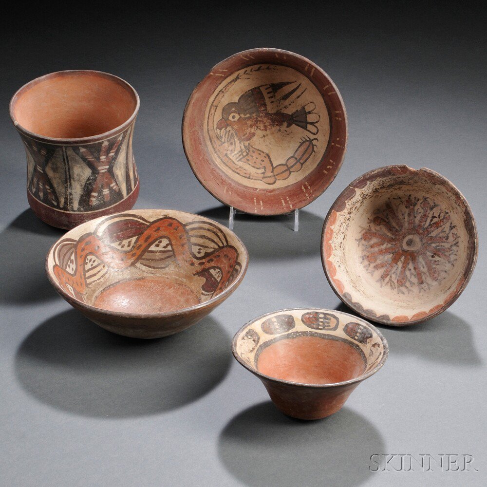 Appraisal: Five Nasca Polychrome Pottery Bowls with a variety of designs