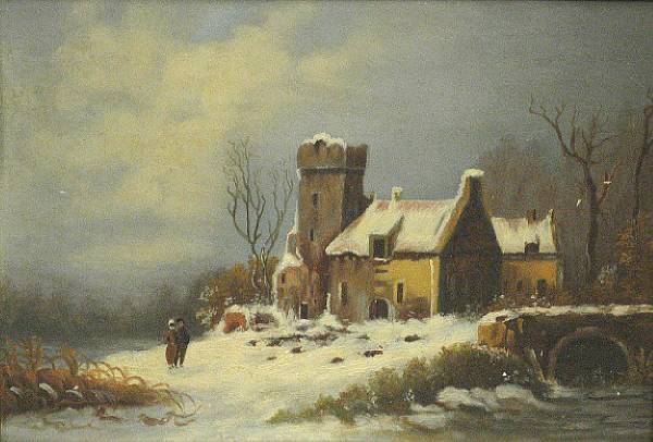 Appraisal: British School th Century A winter landscape unsigned oil on