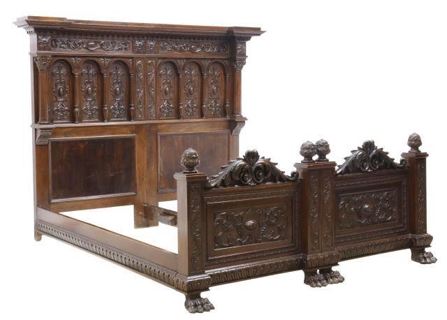 Appraisal: Renaissance Revival carved walnut bed early th c headboard with