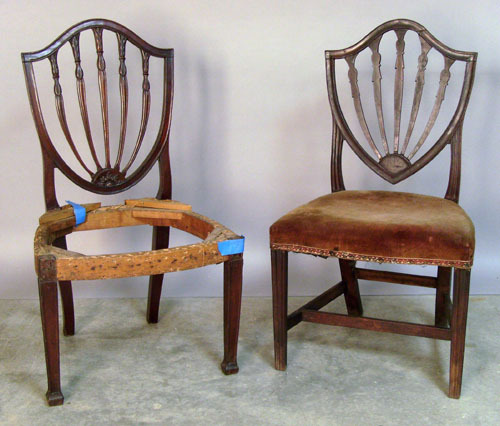 Appraisal: Two Hepplewhite mahogany shieldback dining chairs