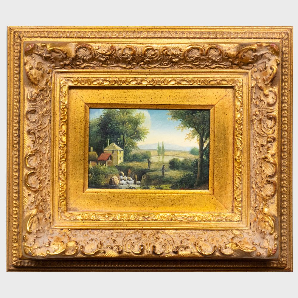 Appraisal: th Century School Landscape Oil on board indistinctly signed lower