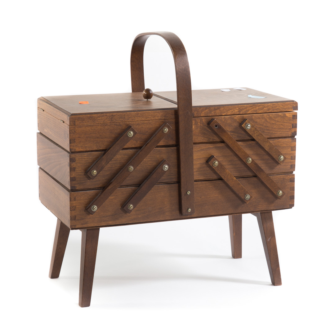 Appraisal: Contemporary stained wood sewing stand in H in L