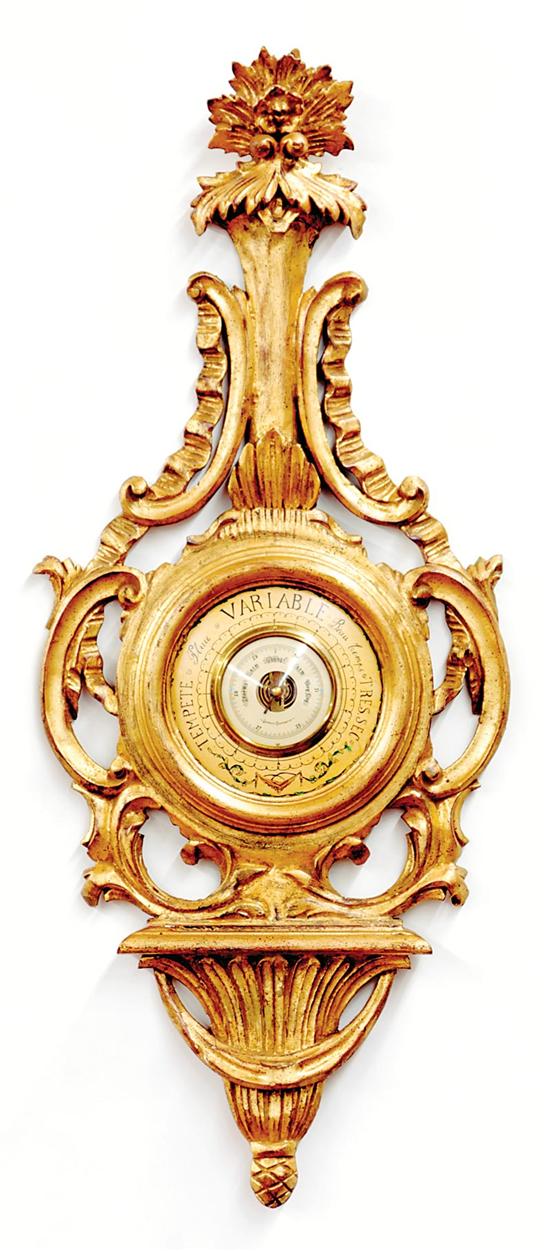 Appraisal: Italian carved and gilded barometer intricate frame of C-scroll and