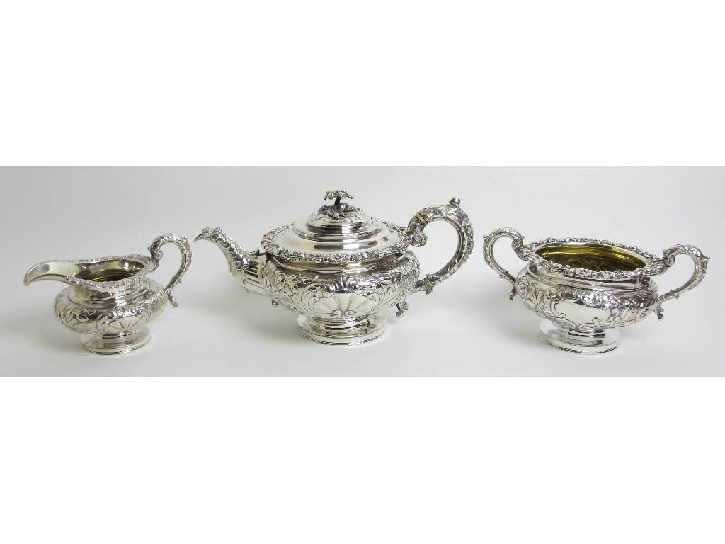 Appraisal: A William IV silver three piece tea service of squat