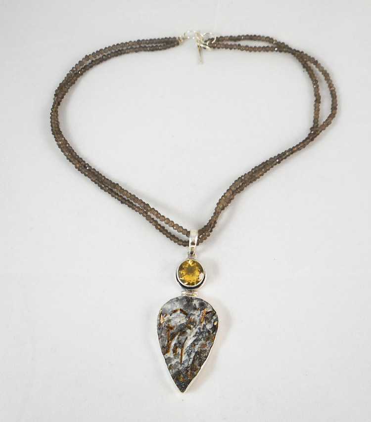 Appraisal: CITRINE DRUZY AND STERLING PENDANT NECKLACE with a double strand