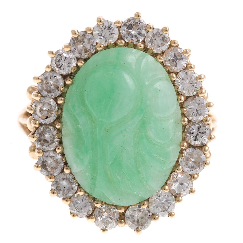 Appraisal: A Ladies Jade Diamond Ring in K Gold K yellow