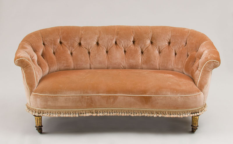 Appraisal: NAPOLEON III PEACH VELVET UPHOLSTERED SALON SUITE Comprising a settee