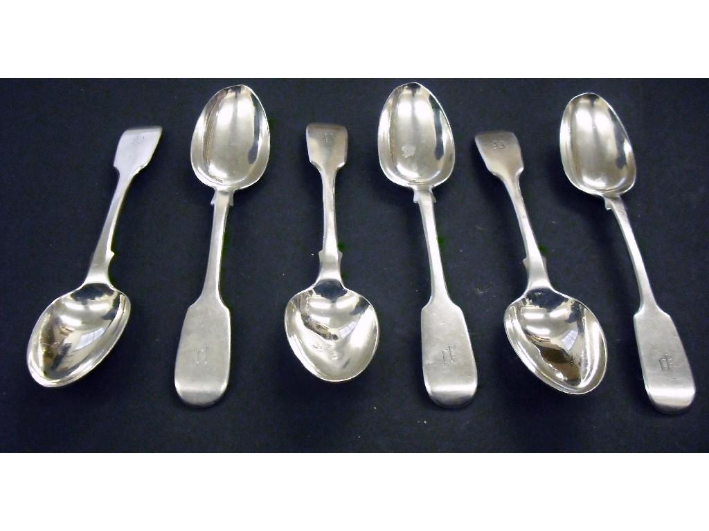 Appraisal: Set of six early Victorian fiddle pattern dessert spoons maker