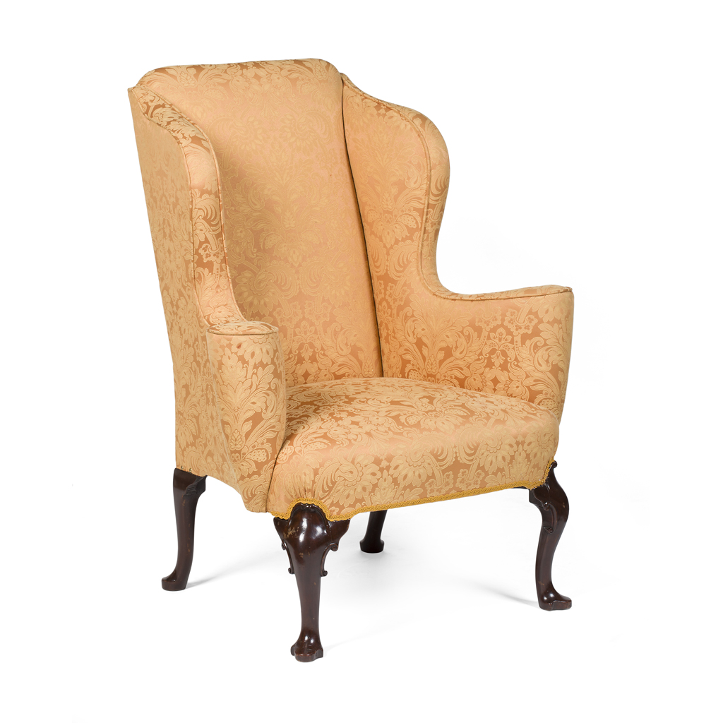 Appraisal: GEORGE II STYLE MAHOGANY WING ARMCHAIR LATE TH CENTURY the