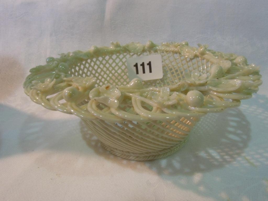 Appraisal: A Belleek basket of lattice moulded and basket weave form